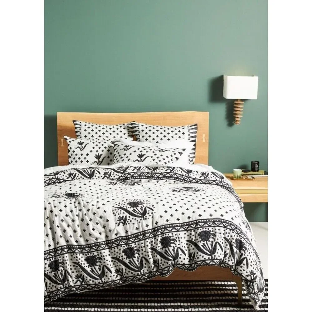 NWT Anthropologie Jacquard Woven Jeanette Queen Duvet Cover Black & White